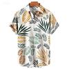 Tropical Palm Print Lapel Short Sleeve Men Shirt, Lightweight Loose Summer Casual Button Down Clothing