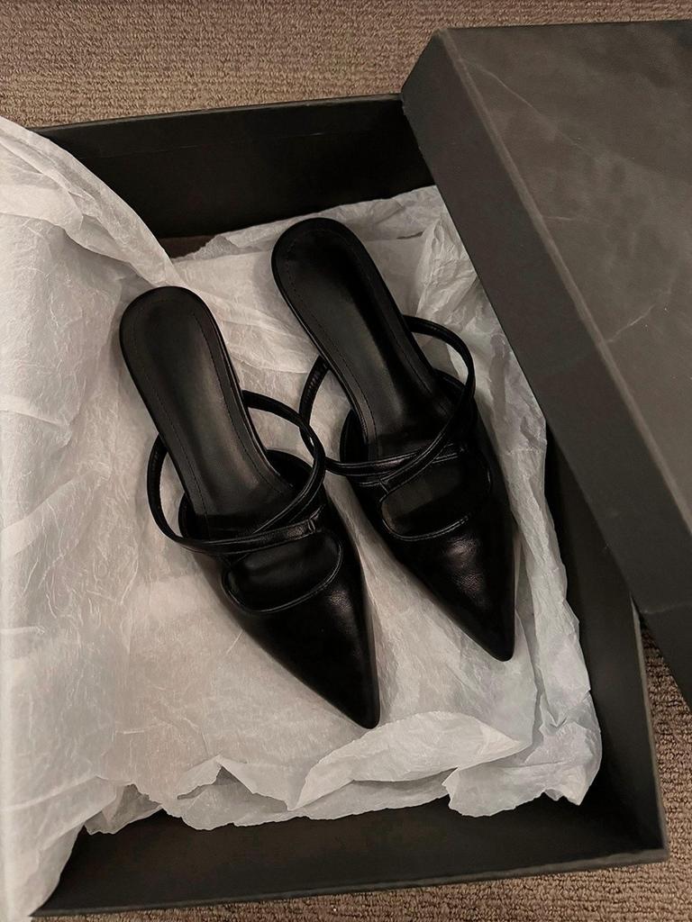 French thick heel temperament bag head half slippers women's shoes wear 2025 new spring and summer pointed retro style single shoes