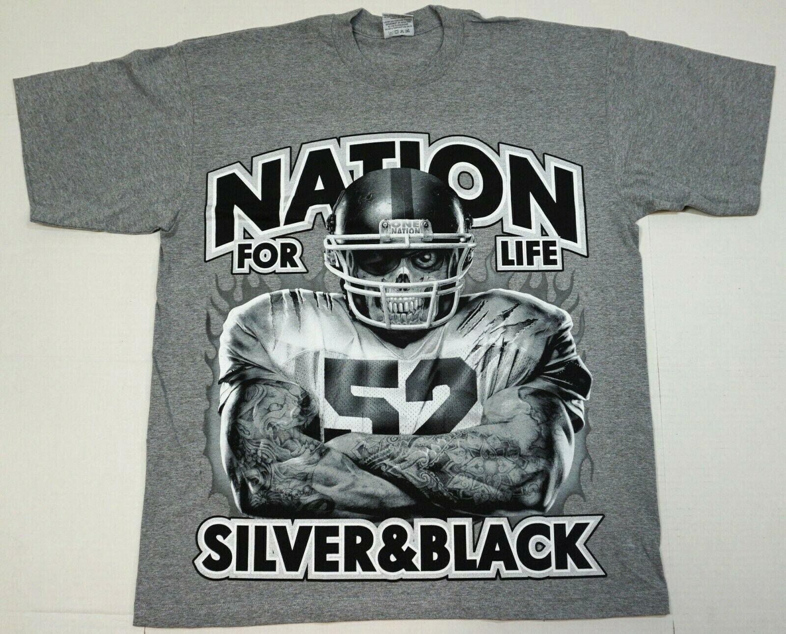 RAIDERS NATION T-shirt Silver Black Raider Shield Tee Men s 100% Cotton Gray New L