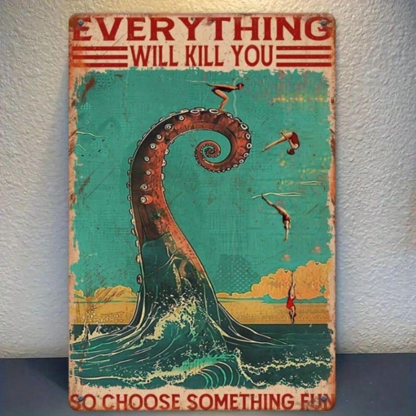 

Vintage Octopus Metal Poster 8x12 Wall Art for Bar Cafe