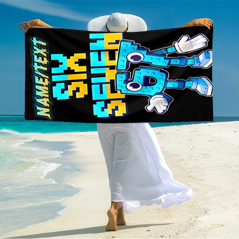 1PC Custom Name "Brick Character Adventure" Beach Towel Highly Absorbent And Sand-Resistant Towel for Swimming, Pool, Yoga, And Travel Lightweight