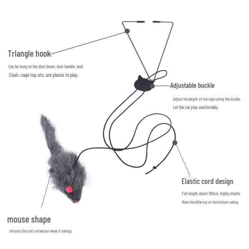 Mouse Cat Teaser Wand - Elastic Door Clip, Self-Play Bouncing Toy for Kittens