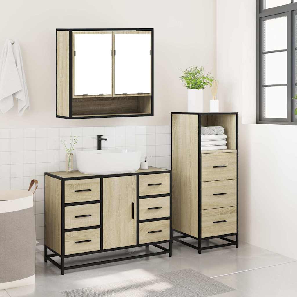 3 Piece Bathroom Furniture Set Sonoma Oak Wood Based Material