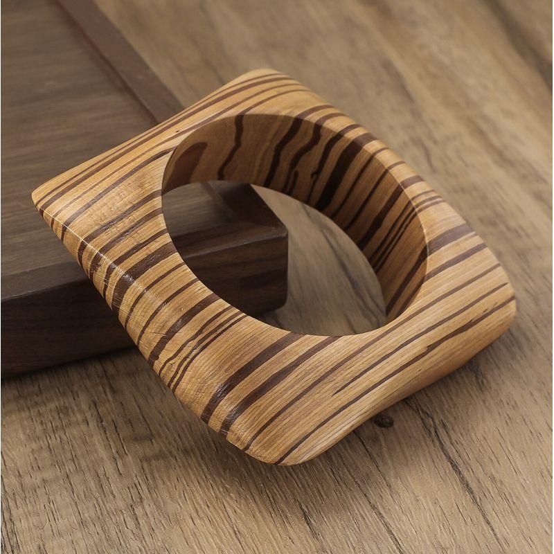 Bohemia Style Fashion Fashion Square Ethnic Style Brown Wood Stylish Wide Bracelet Retro Hand Jewelry