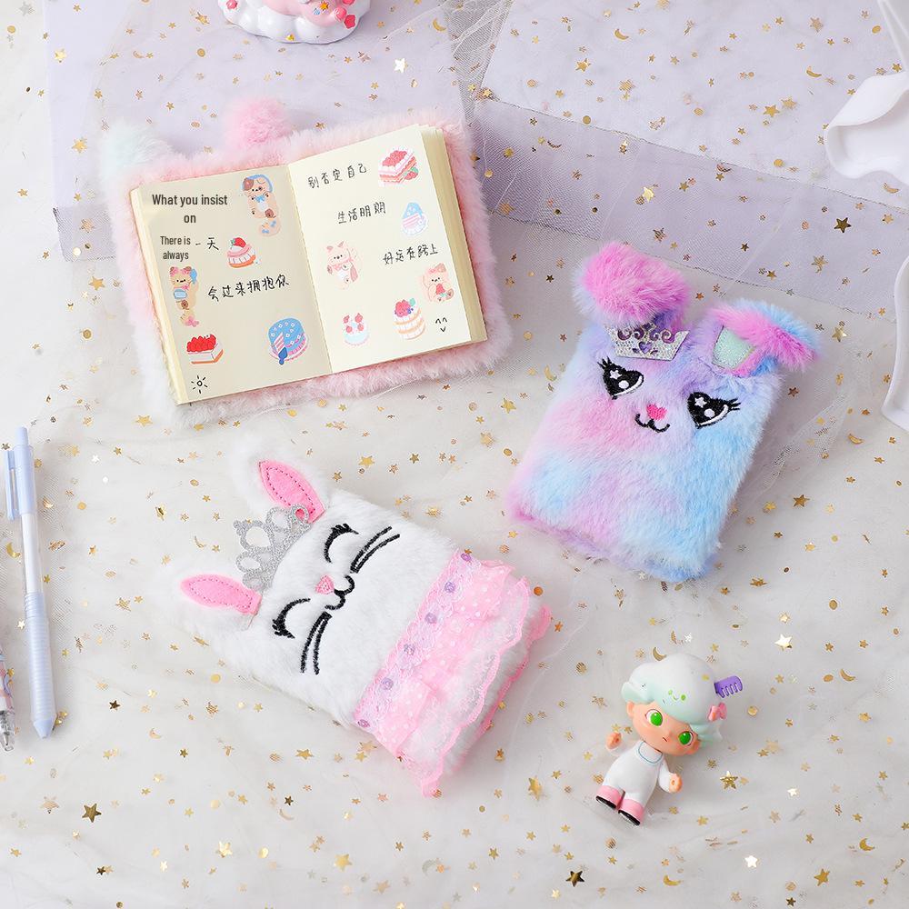 Mini Girly Plush Rabbit Notebook - Portable Diary for Kids