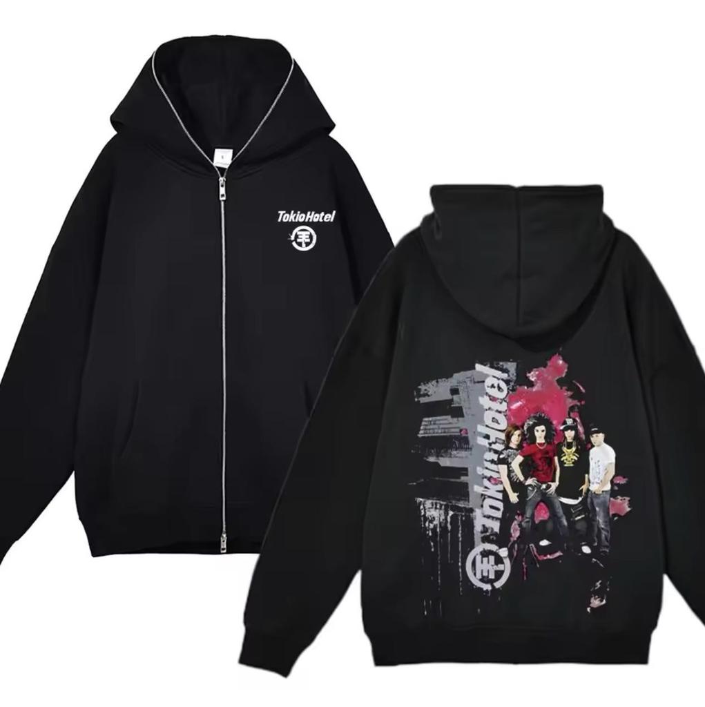 Tokio Hotel Bill Kaulitz Banda de Rock Y2K Jaqueta com Capuz e Zíper Completo