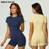 Womens Quick-Dry Yoga Set 2-Piece Short Sleeve Top Shorts Lightweight Athletic Wear Gym Studio Outdoor Exercise