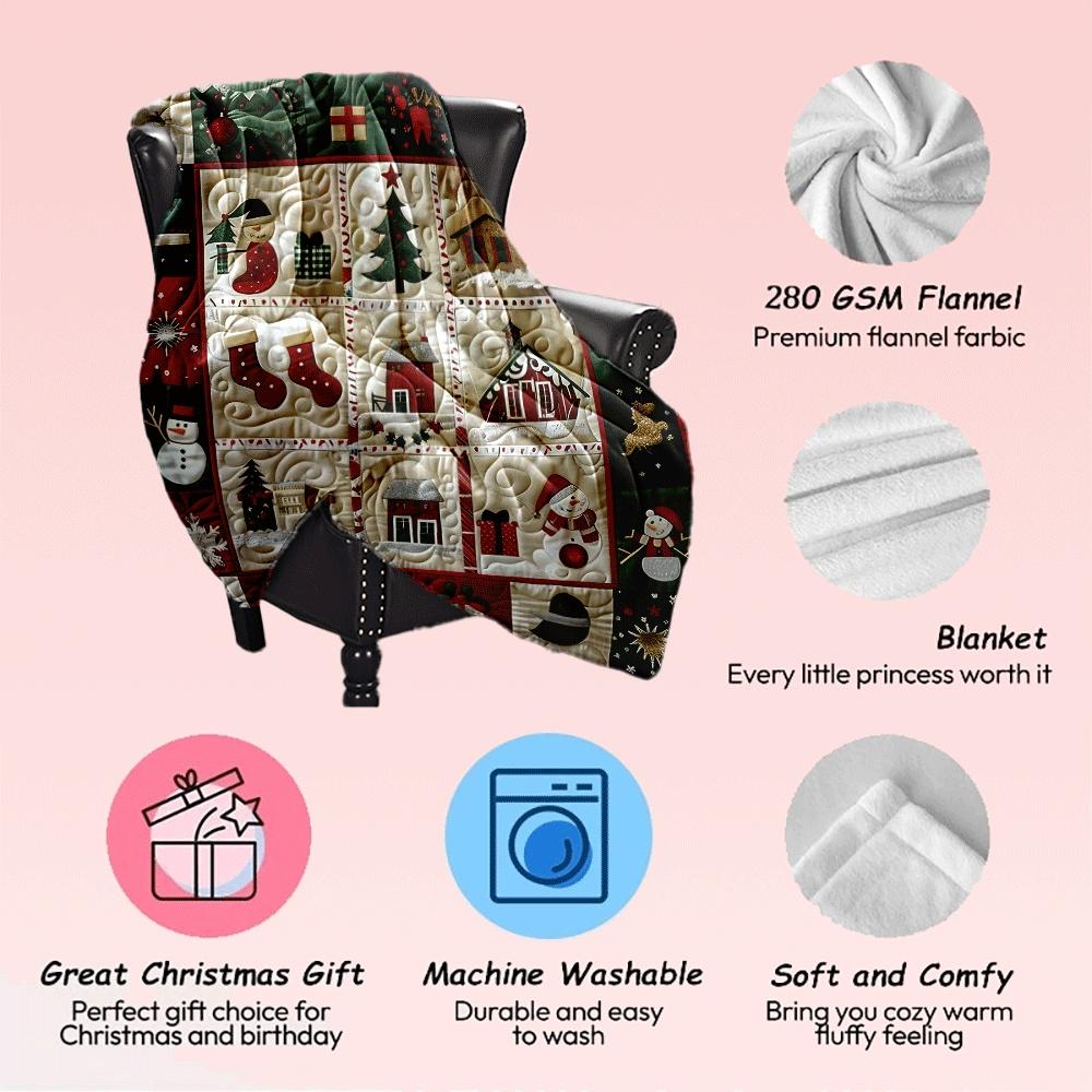 Christmas Elements Snowman Tree Gift Print Throw Blanket Soft Lightweight Blanket For Bed Couch Sofa Living Room Travel Blankets