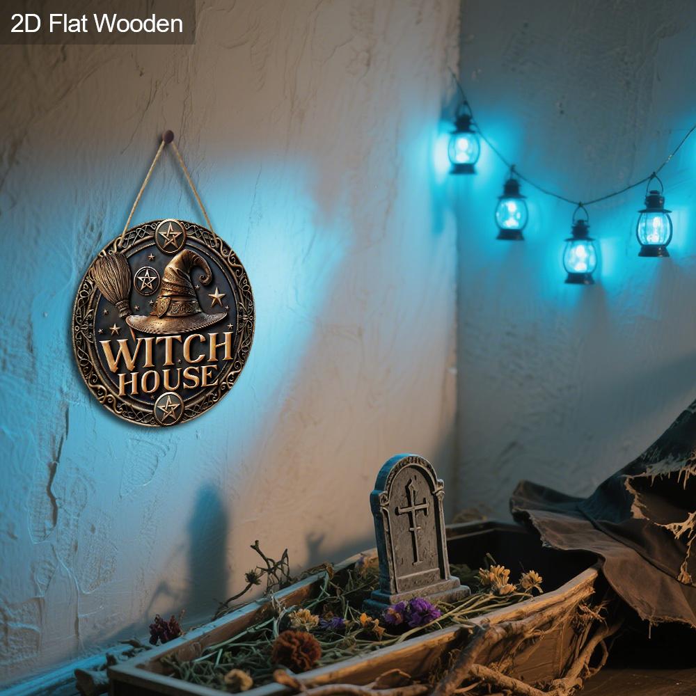 Retro Halloween Wooden Sign with Witch House Design - Unique Wall Pediments - Ideal for Front Door, Yard, Porch, Room Decor