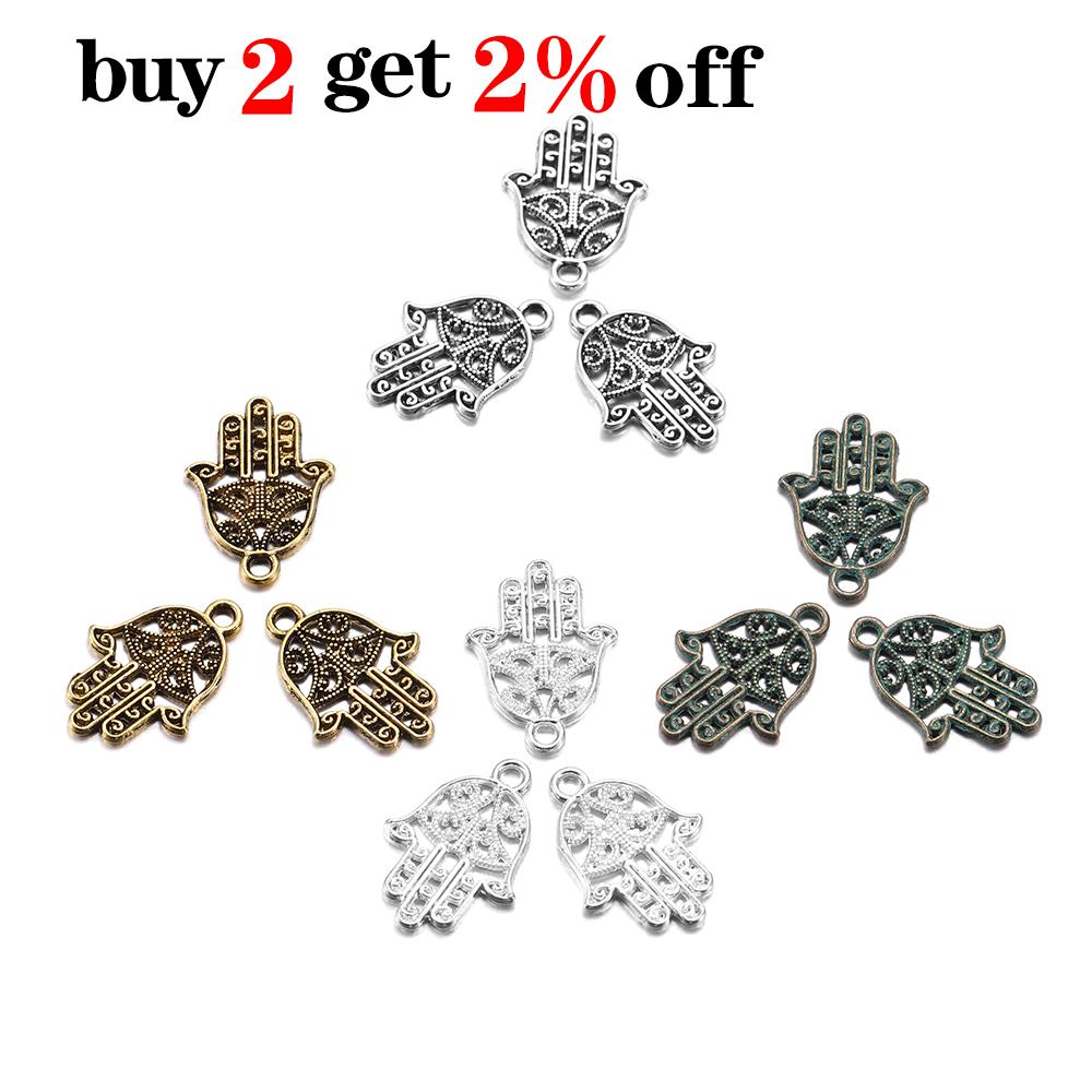 20pcs/lot 15*21mm Classic Antique Bronze Hand Fatima Charms Bracelet Pendants For DIY Necklace Jewelry Making Supplies