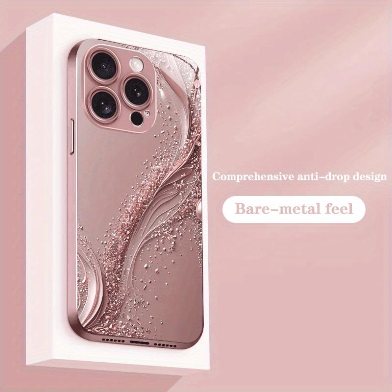 Rosa Goldene Wellenmuster Metalllack Gehärtetes Glas Handyhülle Für iPhone 17 16 15 14 13 12 11 Pro Max Plus 16E 17Air Hülle