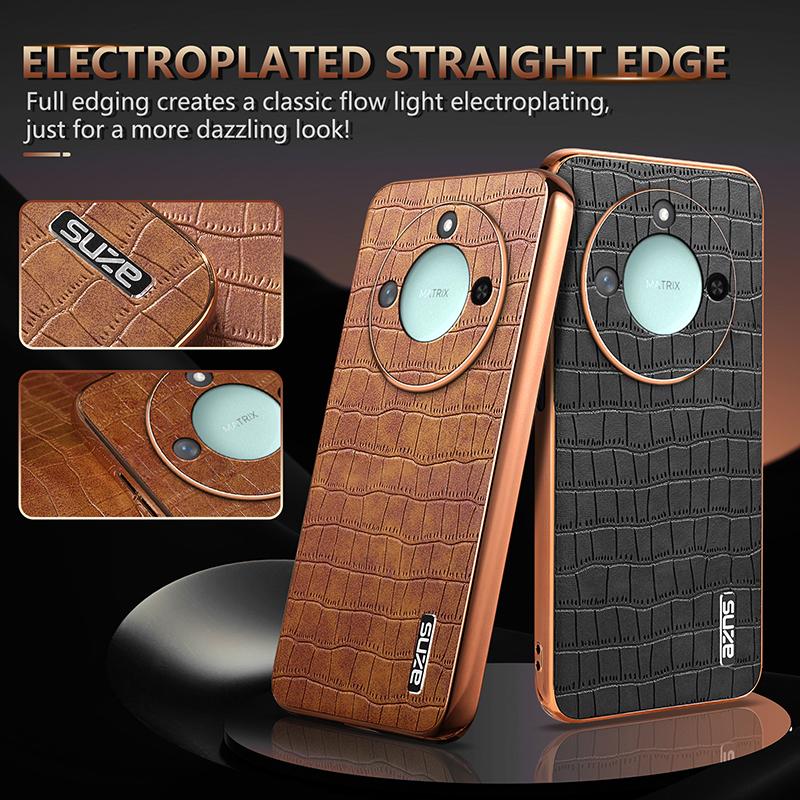 AZNS For Honor X60 5G Case Electroplating Crocodile Texture PU+TPU Phone Cover