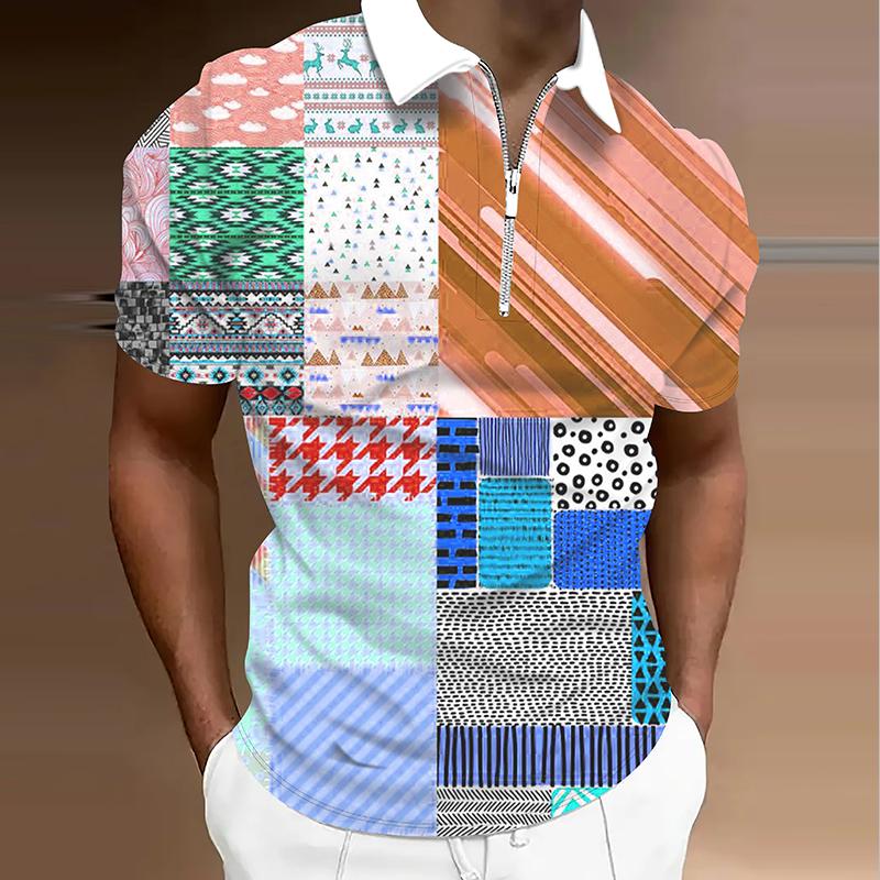 

Мужская рубашка поло повседневная на молнии с коротким рукавом модная повседневная на молнии летняя весенняя рубашка стандартного кроя с 3D-принтом 8XL синий