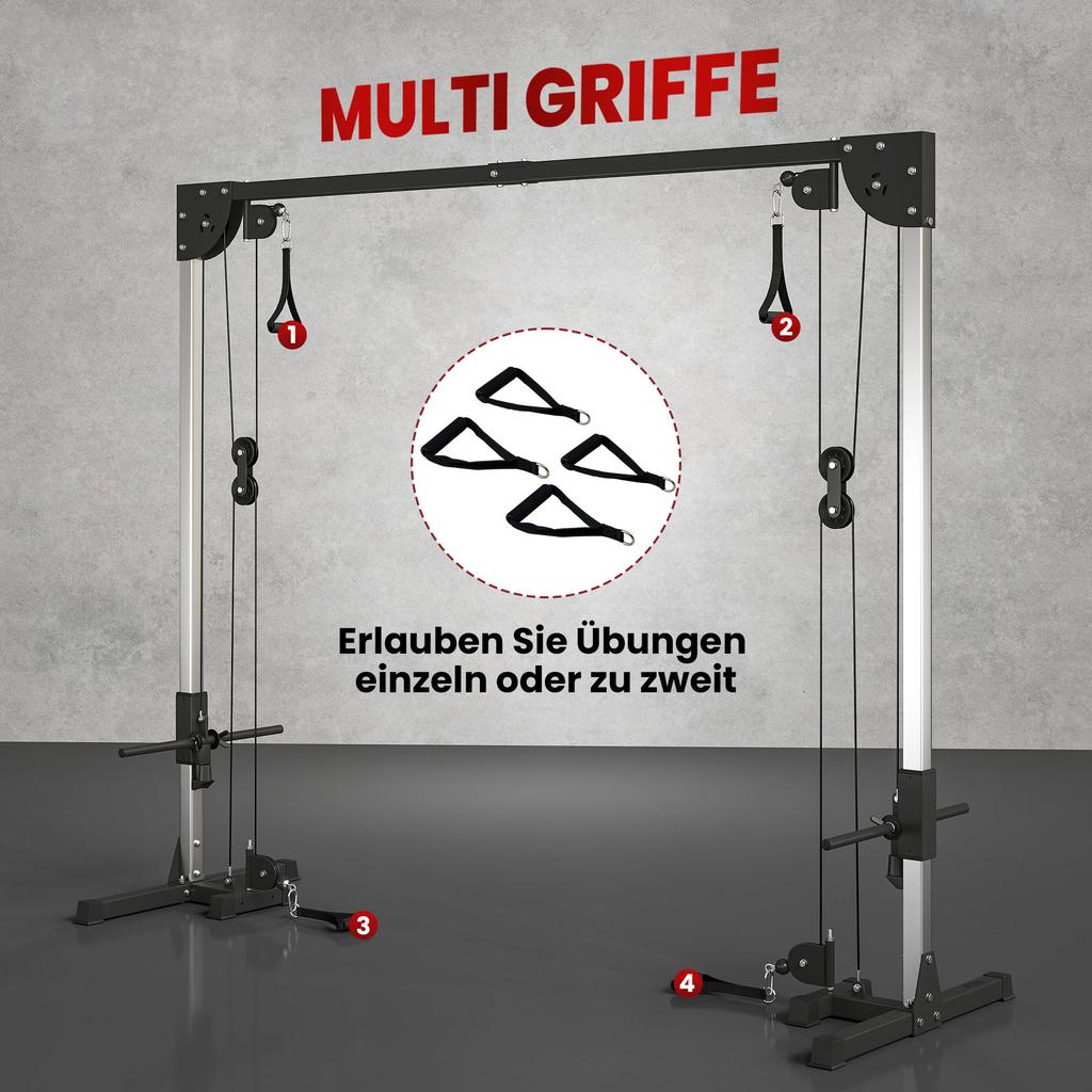Academias Domésticas Multifuncionais com Sistema de Polia de Cabo, Máquina Crossover de Cabos com 4 Pegas para Treinamento de Força de Corpo Inteiro, Power Rack para Treino em Casa, Preto