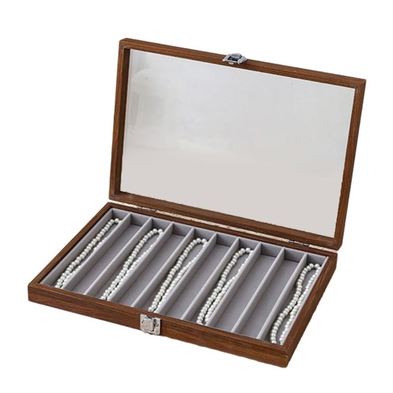 Chic Wood Earring Holder with Lid Wood Jewelry Collection Box with Partitions and Lid Elegant Presentation Tray