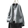 Damen Petites lockere Jeansjacke mit Revers - Frühling Lässig Übergröße