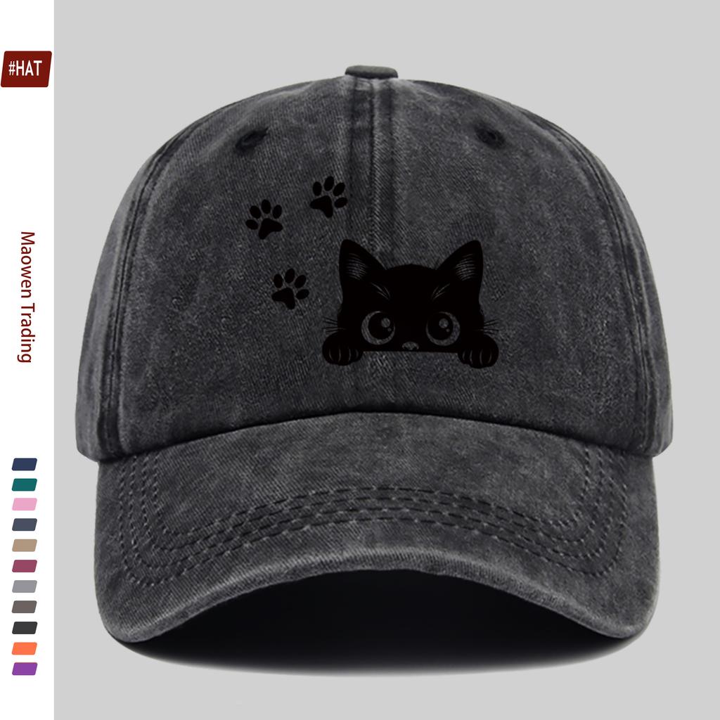 pc Lying Cute Cat Print Baseball Cap Cat Paw Print Trucker Sun Hat Comfortable Lightweight Papa Hat Dad Mom Beach Party Decor H