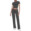 Women's Solid Color Two Piece Outfit Crop Short Sleeve Top Elastic Waist Flare Pants Casual Sports Tracksuit Set