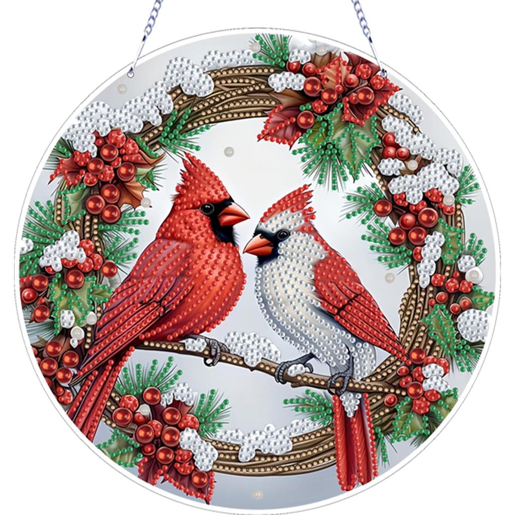 Xmas Theme 2D Flat DIY Double Sided Hanging Diamond Art Kits Rhinestone Diamond Art Window Pendants DIY Home Decor Hanging Charm