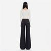 Pocket flip slightly pulled jeans women's autumn and winter non-stick legs horseshoe pants elastic high waist thin straight flared pants