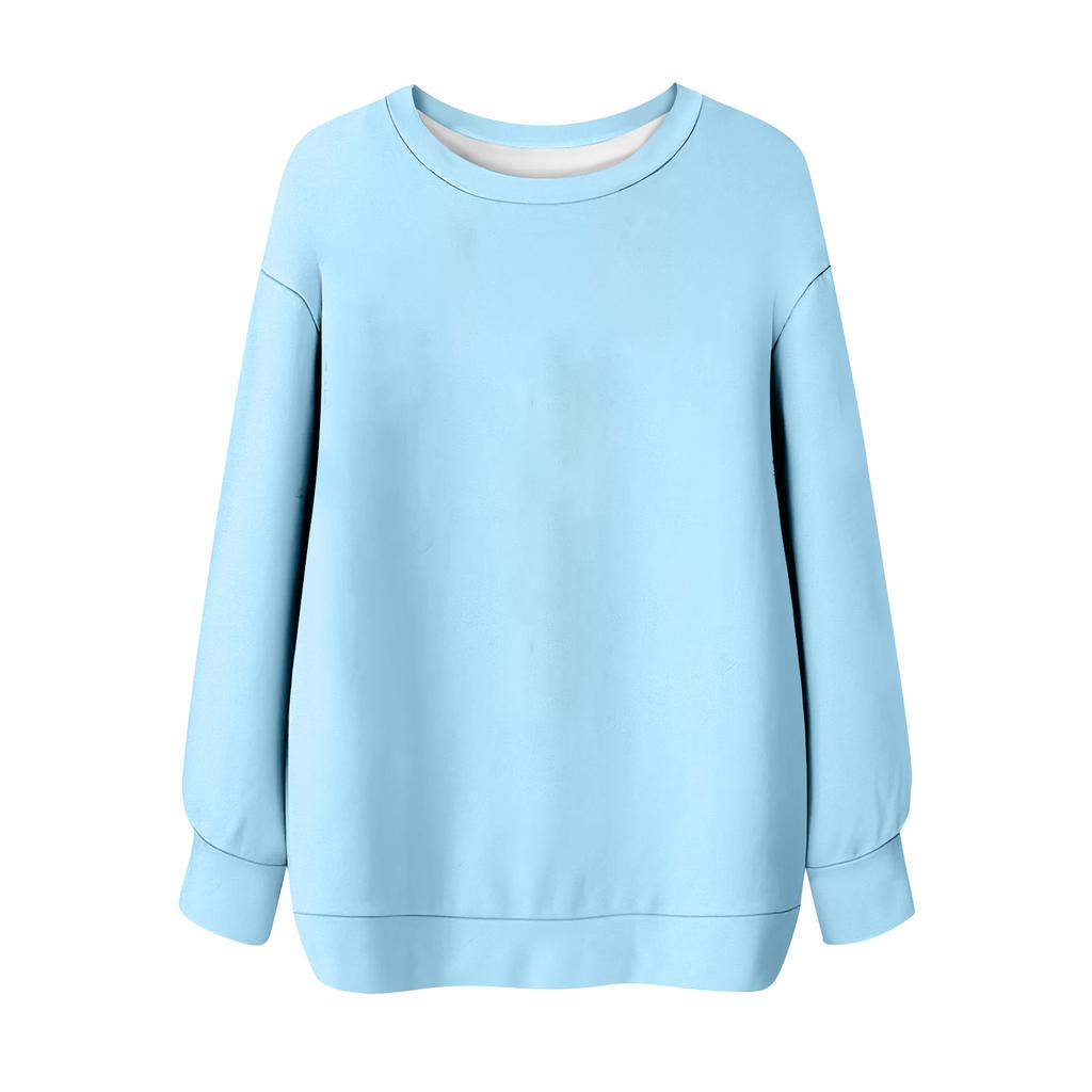 Women's Solid Color Round Neck Long Sleeved T-shirt Sweatshirt Top