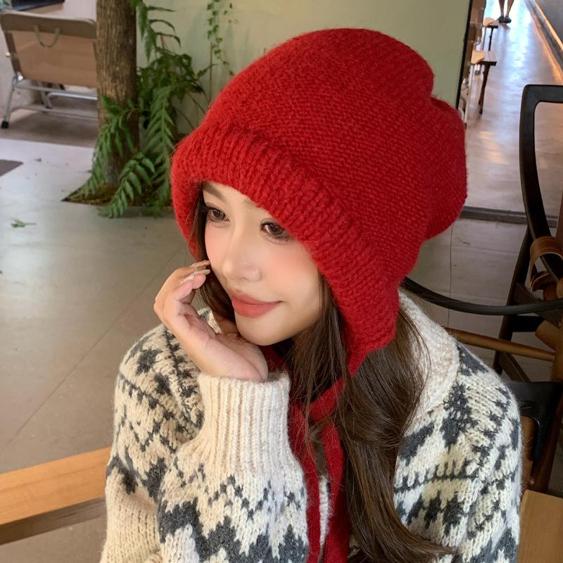 New Hat for Women's Solid Color Versatile Knitted Wool Hat for Winter Warm Ear Protection and Face Protecting Small Bag Head Hat