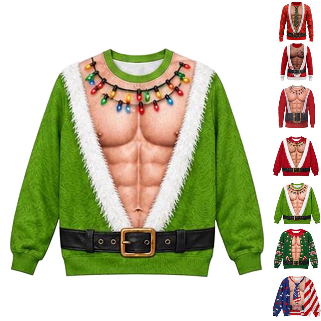 Lustiger Herren-Weihnachts-Novelty-Kapuzenpullover, Leichter Rundhals-Pullover