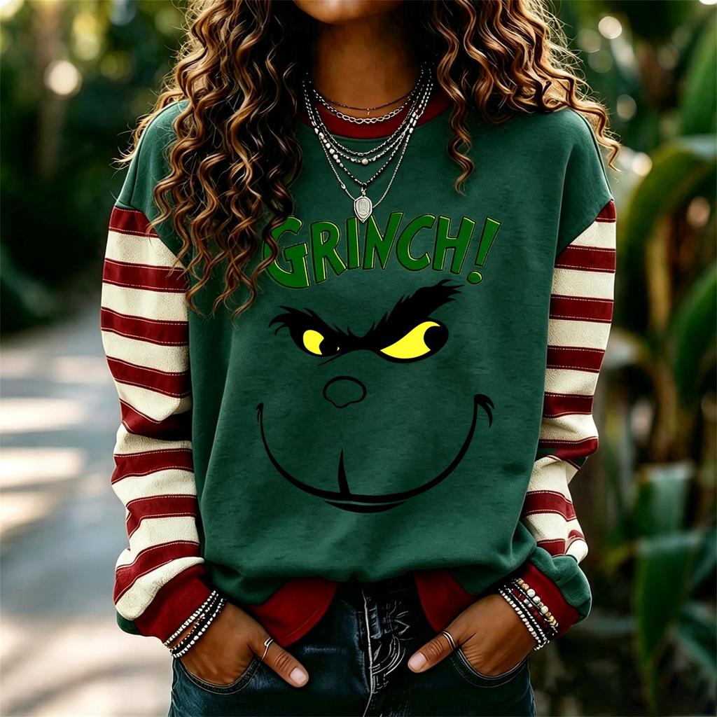 Women's Fashion Long Sleeve Neck Pullover Sweatshirt with Christmas Print