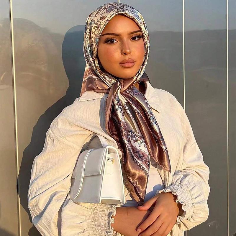  Luxury Brand Bandana Silk Square 90*90cm Scarf Women Satin Shawl Wrap Hijab Female Scarves Hair Band Wrist Headkerchief