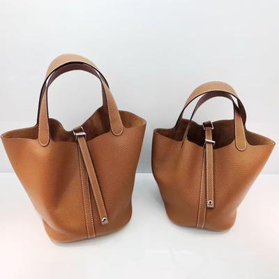 Women Genuine Leather Bucket Bag Large Capacity Fashion Tote Handbag Luxury Designer Style Shoulder Bag