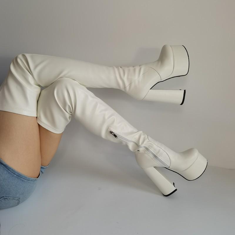 Nightclub Women Thigh High Boots Glisten Patent Leather High Platform Boots Sexy Solid Color High Heels Shoes Women's High Boots