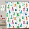 Christmas Tree Shower Curtain, Winter Colorful Cartoon Xmas Tree Cute New Year Bath Curtain Decor, Waterproof Bathroom Accessory