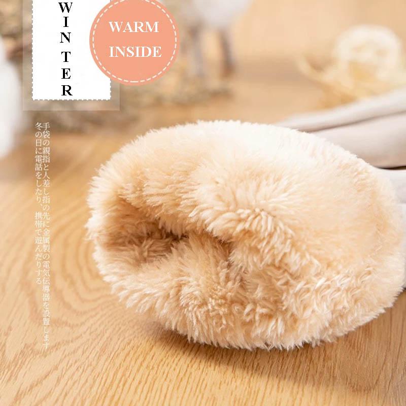 Suede Winter Women Gloves Touch Screen Thicken Velvet Warm Full Finger Windproof Autumn Outdoor Female Gloves