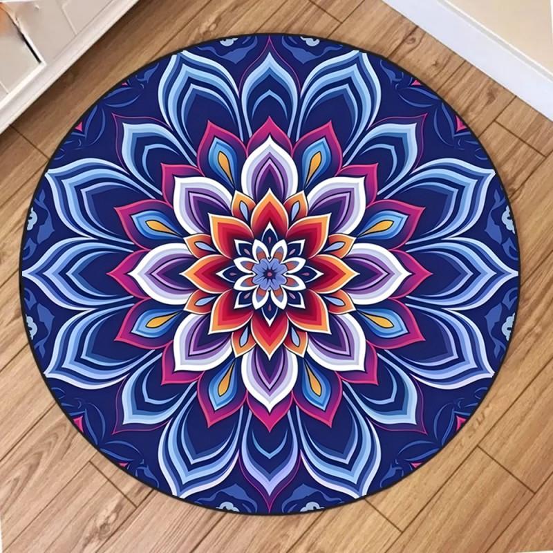 Bohemian Mandala Round Rug Non Slip Vintage Geometric Floral Circle Carpet for Living Room Bedroom Home Decor Floor Mat