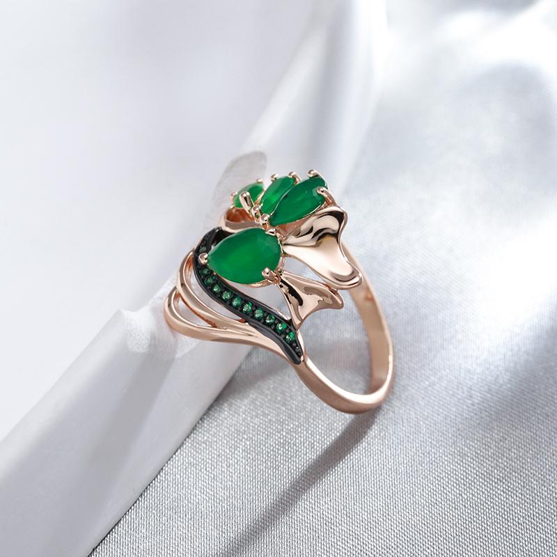 Dámské prsteny s unikátní černou texturou Plně zelený zirkonový květ Luxusní šperky v barvě růžového zlata