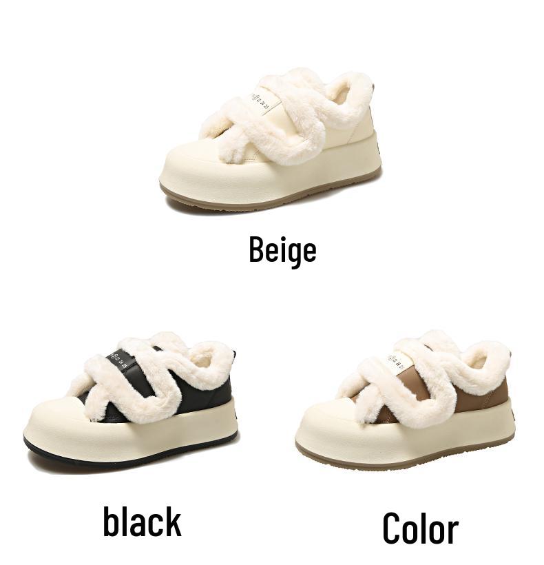 Women's Cotton Shoes Winter 2024: Soft-Sole Plus Velvet White Sneakers with Magic Stickers, Size 34.