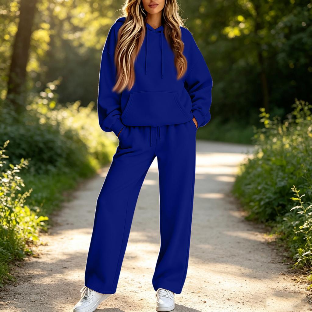 Women's Hooded Two Piece Sweatsuit Set with Pockets Casual Athletic Outfit for Fall Winter
