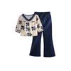Girls' Fashionable Blue Set: Spring/Summer Children's Elegant V-Neck Top and Wide-Leg Pants Two-Piece Set