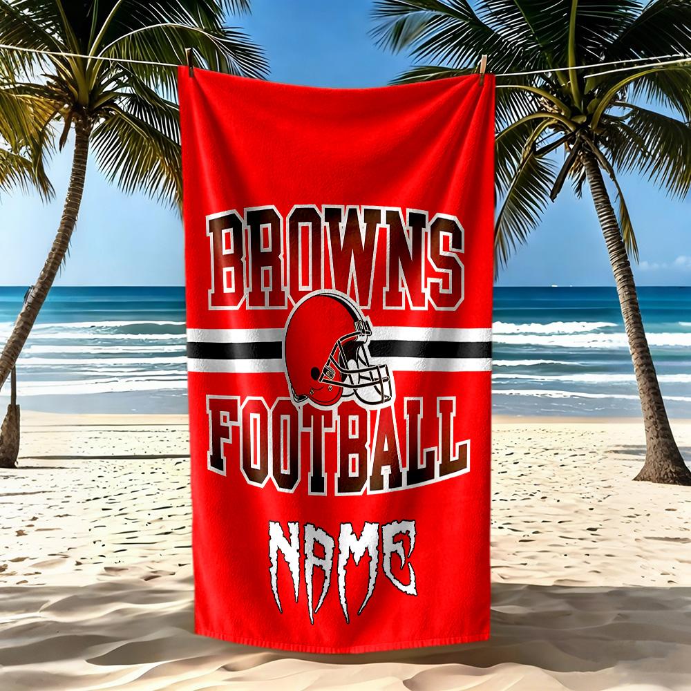 Browns Football Team Spirit Personalized Text Beach Towel Super Soft & Absorbent Perfect for Traveling Yoga Camping and Swimming