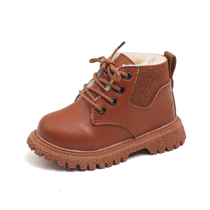 Children's Velvet-Lined British Style Short Boots with Side Zipper - Boys' and Girls' Autumn/Winter Fashion Martin Boots