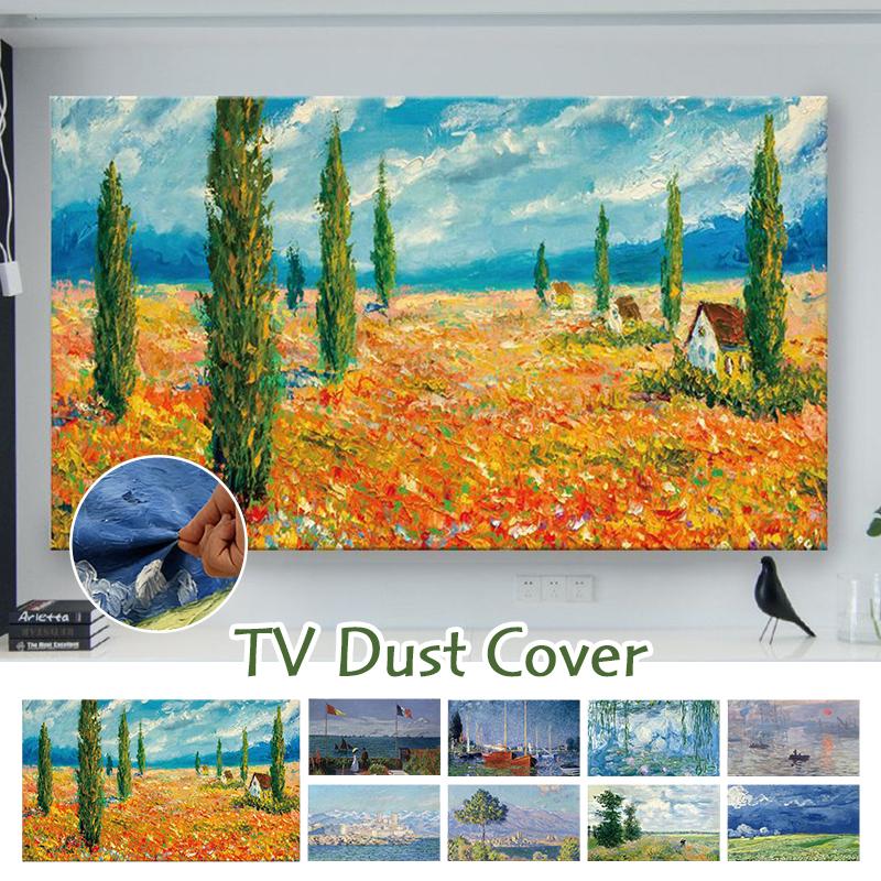 Tela de Cobertura Completa con Paisaje Espesor Elástico Funda a Prueba de Polvo para TV Universal para Pantallas Curvas y Rectas Cubierta para TV