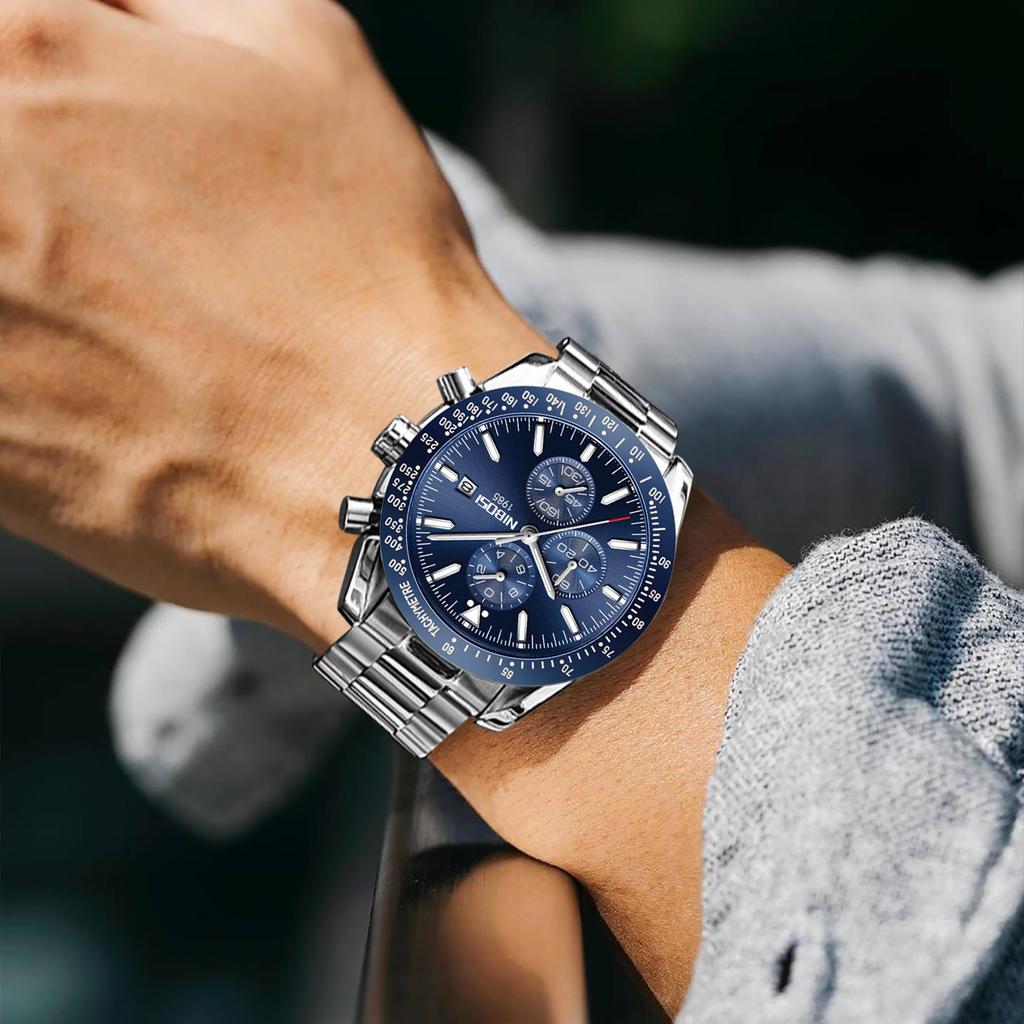 Men'S Large Dial Multi-Function Quartz Watch Luminous Waterproof Watch Men