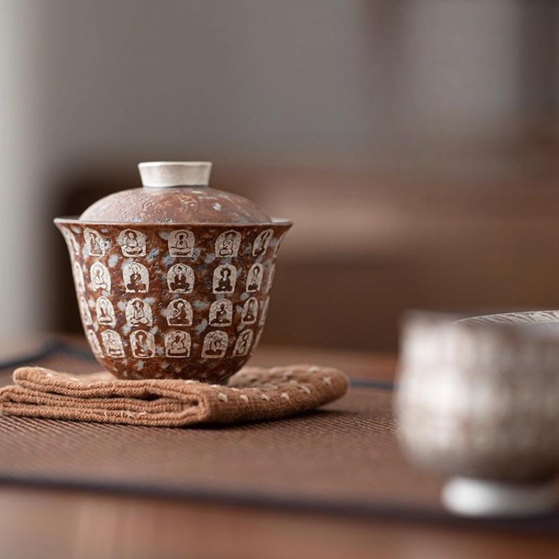 Dunhuang Mural Wanfo Cover Bowl, Single High-end Household Not Hot, Single Small Ceramic Tea Bowl