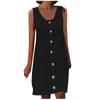 Dresses For Womens Vintage Elegant U Neck Button Long Dress Summer Casual Sleeveless Hollow Out Midi Dress