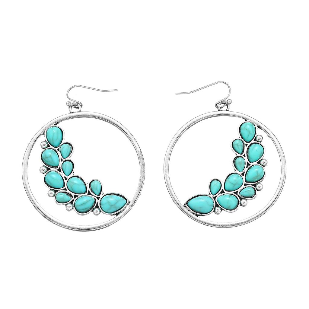 Exaggerated Earrings, Vintage Oval Turquoise Drop-Shaped Hollow Earrings, Earrings, Accessories