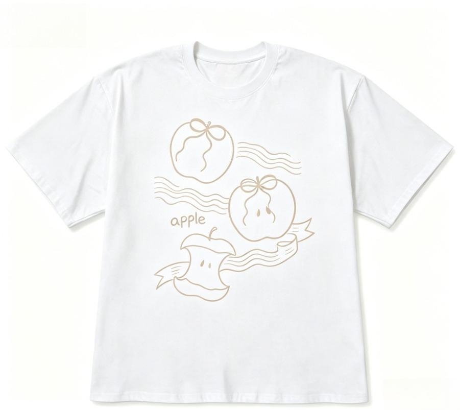 Black Short Sleeve Tshirt Cute Apple Print Crew Neck Tee Kawaii Graphic Casual Streetwear Top Korean Aesthetic Sweet Top Unisex