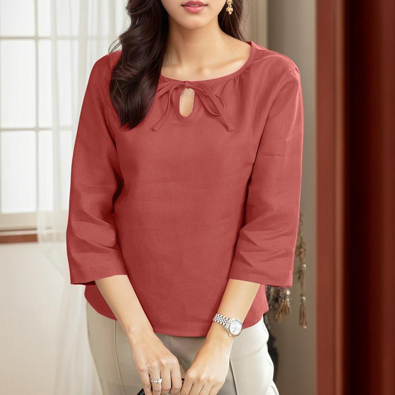 

ZANZEA Женская повседневная однотонная свободная блузка с круглым вырезом и рукавом 3/4 5XL