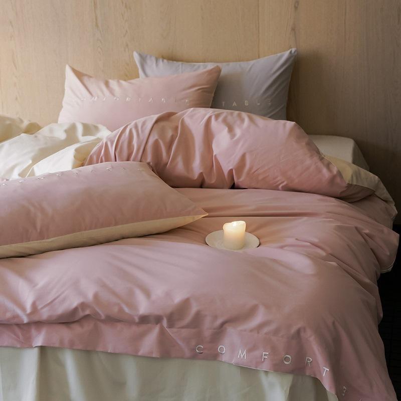 100S Cotton Abraded Four-Piece Set, High-Count Warm And Thickened Pure Cotton Quilt Cover, Bed Sheet, Mattress, Simple Embroidery