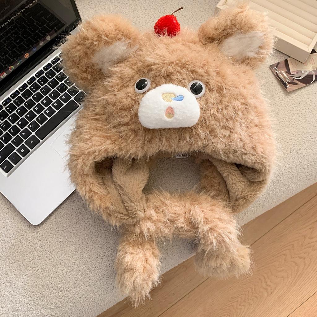 The ears will move~ Cute little wool fleece hat female winter cartoon sweet face small warm ear protection Lei Feng hat