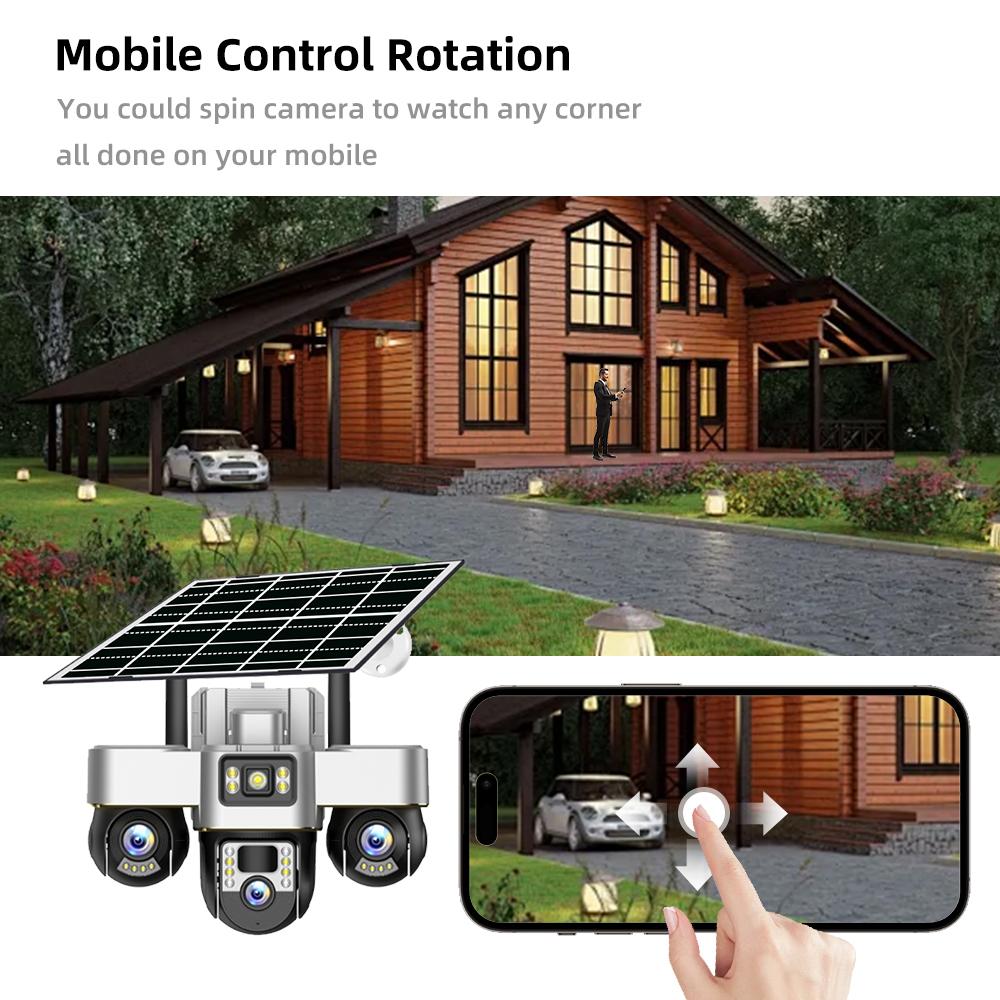 Three-lens Surveillance Camera Outdoor HD Night Vision Full Color Solar Camera